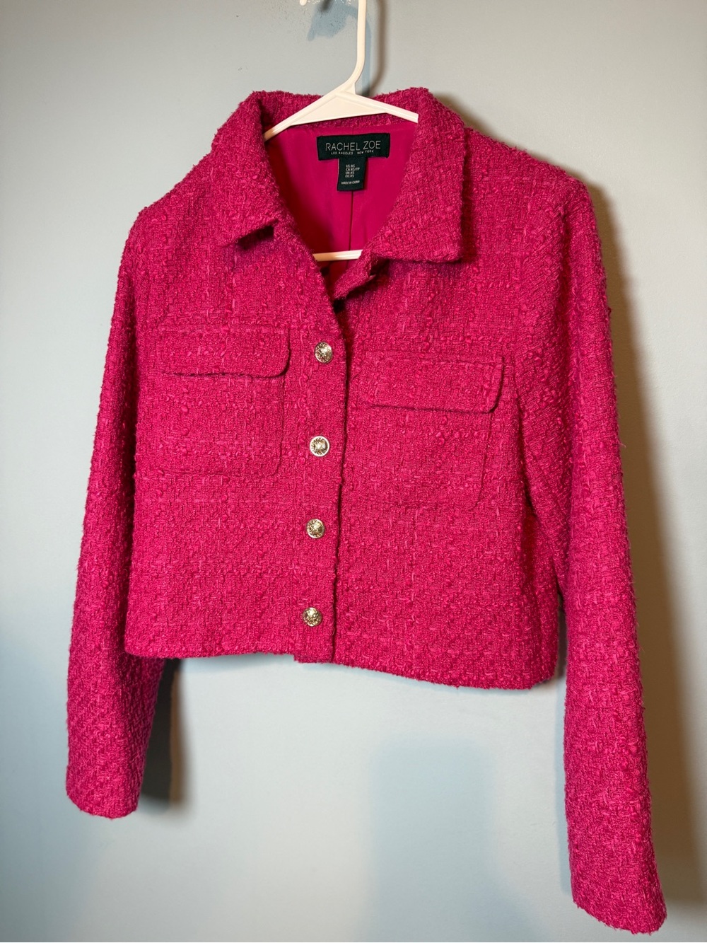 Rachel Zoe Hot Pink Tweed Cropped Blazer